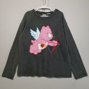 NWT Zara Care Bears Cupid Shirt Youth S Long Sleeve Gray Garment Dye Kids Retro